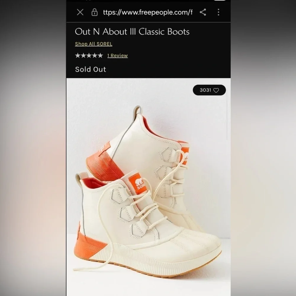Sorel Women's Out N About III Classic Boot SIZE 7 Bleached Ceramic/ Orange